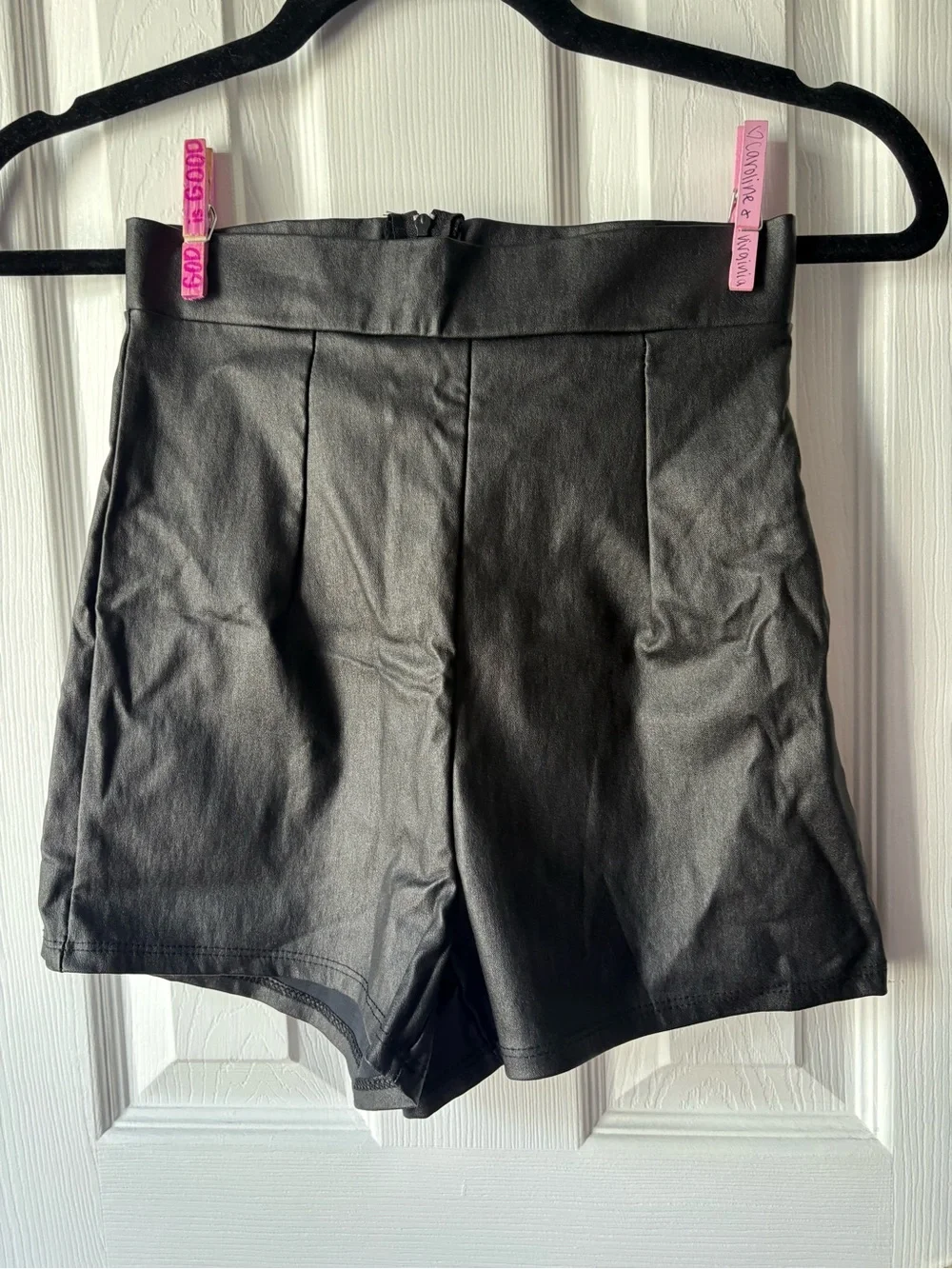 High-Waist Black Faux Leather Women’s Shorts